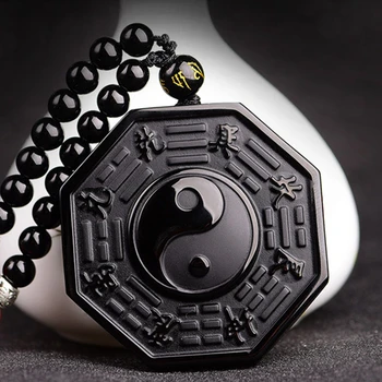 Drop Laivyba Real Black Obsidian Yin Yang Karoliai Pakabukas Ranka Raižyti Kinijos BAGUA Pasisekė Amuletas Vyrų Perlas Lady Papuošalai Dovana