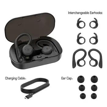 Bluetooth 5.0 TWS Belaidės Ausinės, IPX7 atsparumas Vandeniui Ear-montuojamas Į ausį, Triukšmo Mažinimo Ausų Kištukai Su Įkrovimo Lauke Mikrofonas