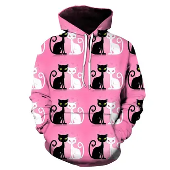 Rudenį naujų harajuku 3d spausdinimo pink cat moterų retro hoodie long sleeve top tee mados ponios drabužiai hoodie