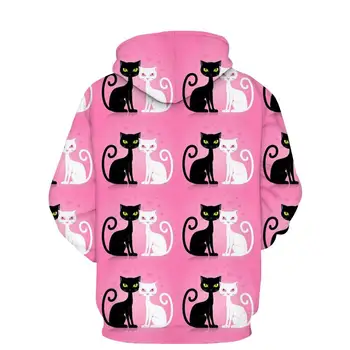 Rudenį naujų harajuku 3d spausdinimo pink cat moterų retro hoodie long sleeve top tee mados ponios drabužiai hoodie