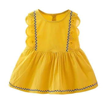 40# Vasaros Suknelė Kūdikių Mergaičių Rankovių Nėrinių Kietas Spausdinti Raukiniai Apvalios Kaklo Princesė Dress Drabužiai, Kostiumai Kūdikiams Платье