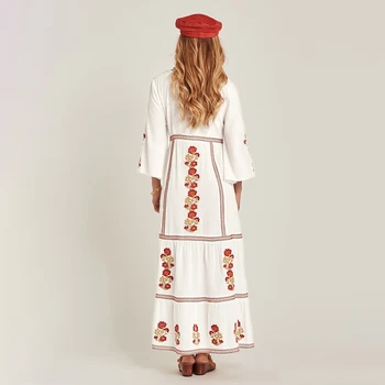 Baltojo Gluosnio Maxi Suknelė Moterims Pavasario Blyksnius Rankovėmis V-Kaklo Gėlių Siuvinėjimas Derliaus Suknelės 2020 Paplūdimio Boho Hipių Ilga Suknelė