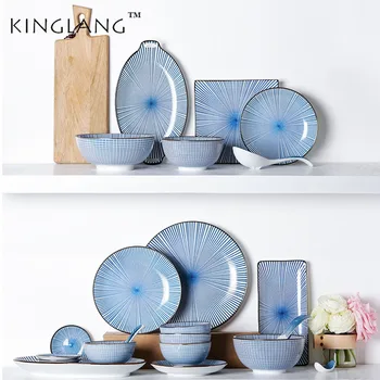 KINGLANG Japonų Dizaino Keraminiai Stalo reikmenys, Mėlyna Spalva Serijos Rinkinio Procelain Plokštė Didmeninė Ryžių Patiekalas Plokštė