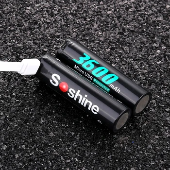2 vnt originalus SOSHINE 18650 daugkartinio įkrovimo baterija Didelės Talpos, 3.7 V 3600mah su Built-In Micro USB tiesiogiai jungtis įkrovikliui