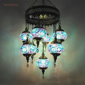 Nauja Stiliaus 9 vadovai turkijos mozaikos priedai veltiniams, vilna Lempa derliaus art deco Rankų darbo lamparas de mesa mozaika, Stiklo romantiška šviesa