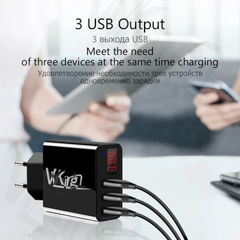 3 Port USB Sienos Kroviklis 5V/3A LED Ekranas ES MUMS Plug Greito Įkrovimo iPhone Samsung 
