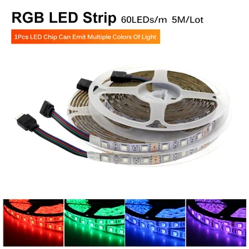 LED Juosta Lanksti LED Šviesos Juostelės Vandeniui RGB Juosteles, 5050 DC12V 60leds/m Balta Šiltai Balta Mėlyna Žalia Raudona 5m/daug