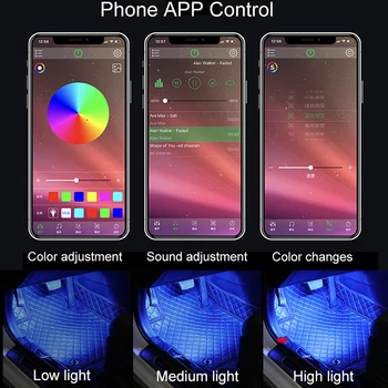 Automobilių Koja Aplinkos Šviesos diodų (Led) Apšvietimo App Muzikos Valdymo RGB Auto Interjero Dekoratyvinis Atmosfera Žibintai Su USB Žiebtuvėlis