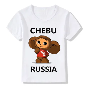 Vaikai rusijos Animacinių filmų Cheburashka Juokingi marškinėliai Vasaros Kūdikių Berniukų/Mergaičių Chebu Rusijos Viršūnių T-marškinėliai, Vaikiški Drabužiai