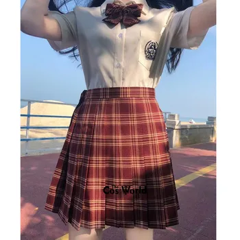 [Amarantas Raudonas] Mergaitė Moterų Japonijos Vasaros Aukšto Juosmens Plisuotos Pledas Sijonai JK Mokyklos Vienodos Studentų Šluostės