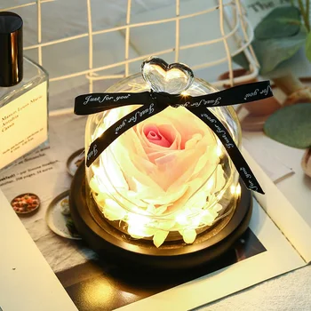 Eternal Rose Gėlės Amžinai Rožių Gėlių Stiklas su LED Žibintai, Romantiška Dovana Jubiliejaus Valentino Vestuvių Draugei
