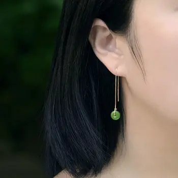 Nauja Sidabro Gamtos Hetian Jasper ausų linijos Kinijos retro stiliaus elegantiškas šviežių mažumų dizaino žavesio moterų prekės papuošalai