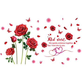[shijuekongjian] Raudona Rožė, Gėlių, Sienų Lipdukai, Vinilo 