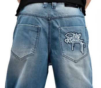CHOLYL Baggy Jeans Vyrai Džinsinio audinio Kelnės Prarasti Streetwear Džinsai Hip-Hop Atsitiktinis Spausdinti Riedlentė Kelnės Vyrams Plius Dydžio Kelnės Mėlynos