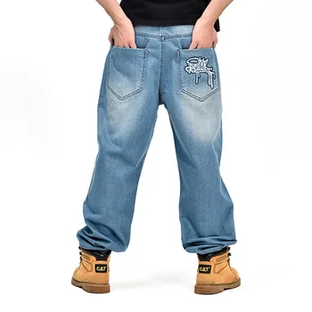 CHOLYL Baggy Jeans Vyrai Džinsinio audinio Kelnės Prarasti Streetwear Džinsai Hip-Hop Atsitiktinis Spausdinti Riedlentė Kelnės Vyrams Plius Dydžio Kelnės Mėlynos