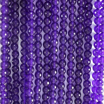 Gamtos Mados Natūralaus Akmens Violetinė Chalcedony Vienas Papuošalų 4mm 6mm 8mm 10mm 12mm Briaunotas Apvalus 