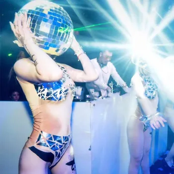 2021 naktiniame klube Bar Moterų Dainininkė DS DJ Podiumo Šou Leotard Šalies Šviečia Veidrodis Šalmas Bodysuit Lady Džiazo Šokių Drabužiai DWY3014
