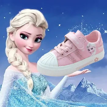 Disney rudenį naujas low-cut vaikų balti bateliai užšaldyti princess bateliai mergaitėms odos laisvalaikio sportbačiai