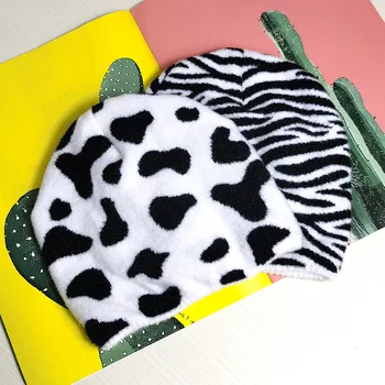 2020 Naujas Mados Karvė Zebras Spausdinti Skrybėlę Šiltos Megztos Žieminės Kepurės Moterims, Vyrams, Merginos Juodos Baltos Beanie Kepurė