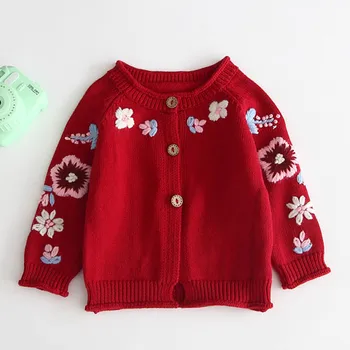 Megztiniai Megztinis Kūdikių Rudens Žiemos Baby Girl Kailis Naujagimių Išsiuvinėti Megztiniai Striukė Baby Girl Megztinis Drabužiai Vaikas Cardigan
