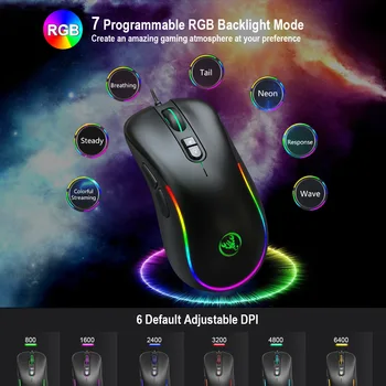 Naujas RGB Apšvietimas Makro Programavimas Laidinio Žaidimų Pelės Mygtuką 7 LED 6400 DPI USB Kompiuterio Pelė Žaidėjus Pelių Mause PC Nešiojamas kompiuteris