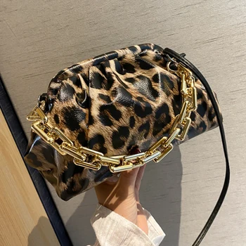 Prabangūs leopardo aukso grandinės rankinėje Minkštos Odos Hobos Krepšys Vieno Peties maišas mados Crossbody Maišelį Ir debesis krepšys