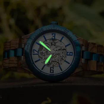 BOBO PAUKŠČIŲ Top visiškai Naujas Automatinis Mechaninis laikrodis Mados Vyrų Mediniai Žiūrėti Šviesos Rankas Vestuvių Kalėdų Dovana reloj hombre