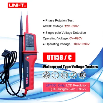 VIENETO UT15B/UT15C Vandeniui Multi-funkcija Įtampos Detektoriai Volt Bandymų Pen AC DC Voltmeter Beeper ir LED Lemputė