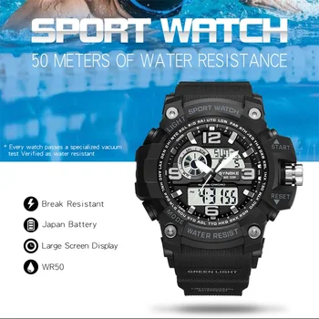 SYNOKE Sporto Žiūrėti Mens Skaitmeniniai Laikrodžiai Vyras Mada 5Bar Atgal Šviesos Smūgiams LED Ekranas Plaukti Vandeniui Žiūrėti