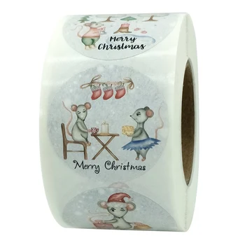 500 vnt./roll 1.5 colių Linksmų Kalėdų Lipdukai Mielas Žiurkių Kalėdų Pelės Candy, Slapukus Box Dovanų Paketo Sandarinimo Dekoro Lipdukai