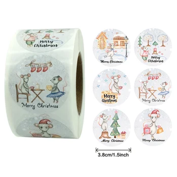 500 vnt./roll 1.5 colių Linksmų Kalėdų Lipdukai Mielas Žiurkių Kalėdų Pelės Candy, Slapukus Box Dovanų Paketo Sandarinimo Dekoro Lipdukai