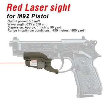 PPT 5mw Raudonojo Lazerio Akyse Lazerinis Prietaisas Taktinis Medžioklės Lazerinė Rodyklė Už M92 Beretta Modelio 92 96 M9 HK20-0020