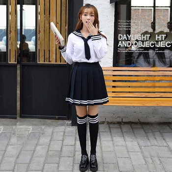 2VNT High-end JK Vienodas Mergaičių Japonijos Korėja Viršūnes+Sijonas+Kaklaraištis Mokykloje Dėvėti Uniformos Studentų Sailor Juoda Baltu Kostiumu C30153AD
