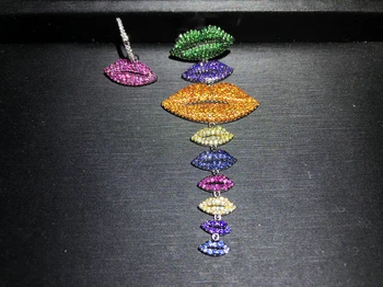 Sidabro Spalvos spalvotų asimetrinė lūpų serijos full diamond triušis auskarai, karoliai, apyrankės, mada moterims žiedas noble jewelry