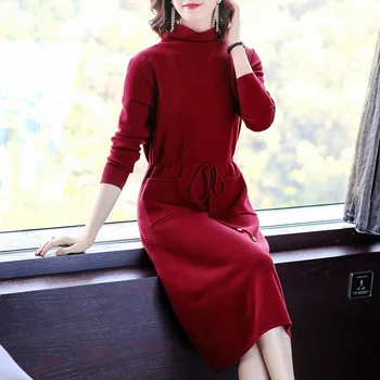 2020 Mados Derliaus Vilnos, Medvilnės Megztinis Suknelė Rudenį, Žiemą Korėjos Raudonojo Ilgomis Rankovėmis Boho Midi Suknelė Moterims, Elegantiškas Bodycon Vestidos
