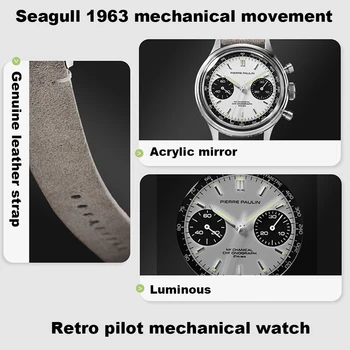 1963 M. Bandomąjį Žiūrėti Vyrų Žuvėdra St1901 Chronograph Judėjimas Panda Dial Retro Oro Pajėgų Akrilo Laikrodis Gulbės Kaklo Reloje Hombre
