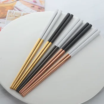 5 Poros Lazdelės Nerūdijančio Plieno Titanize Kinijos Aukso chopsitcks Nustatyti Black Metalo Pjaustyti Lazdos Nustatyti Naudojamas Suši Indai