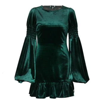 VGH Šalies Vintage Suknelė Moterims, O Kaklo Sluoksniuotos ilgomis Rankovėmis Kratinys Raukiniai Mini Suknelės Moterų 2020 M. Mados Naują Drabužių Rudens