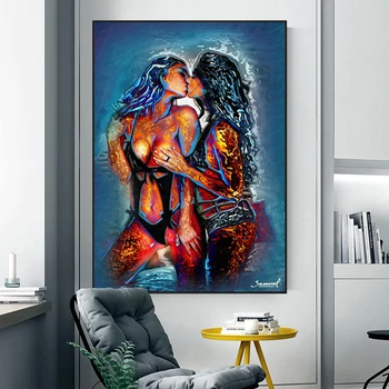 RELIABLI MENO Girl Kiss Nuotraukas Abstrakčiai Naftos Tapyba Ant Drobės Portretas, Plakatų Ir grafikos Sienos Meno Kambarį Apdaila