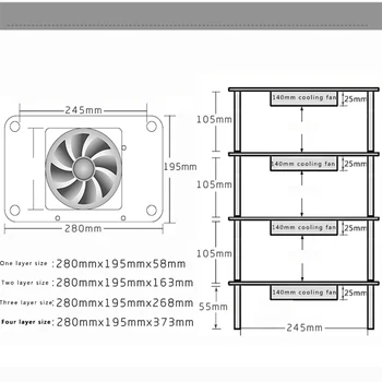 28cm*19.5 cm daugiasluoksnės kosmoso aliuminio aušinimo stovas su 14cm USB reguliuojamo greičio ventiliatorius tinka maršrutizatoriai, TV set-top boxes