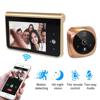 Akutė Kamera, Wifi 4.3 Colių Cat Eye Doorbell Smart Balsas Telefono Ryšio Vaizdo Anti-Theft Priežiūros Doorbell, Skirtų 