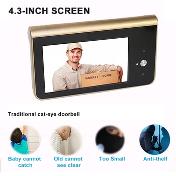 Akutė Kamera, Wifi 4.3 Colių Cat Eye Doorbell Smart Balsas Telefono Ryšio Vaizdo Anti-Theft Priežiūros Doorbell, Skirtų 