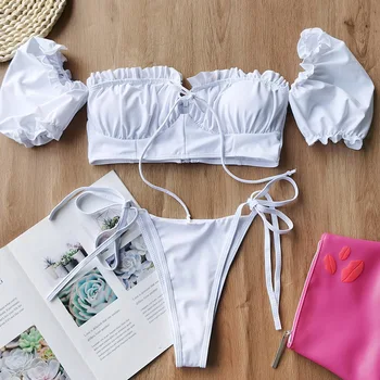 INGAGA Push Up Bikini, maudymosi Kostiumėliai Moterims, Balta Pynimas Maudymosi Maudymosi Kostiumas Moterims String Lankas Biquini 2021 Bikini Komplektas Paplūdimio