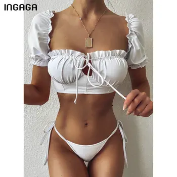 INGAGA Push Up Bikini, maudymosi Kostiumėliai Moterims, Balta Pynimas Maudymosi Maudymosi Kostiumas Moterims String Lankas Biquini 2021 Bikini Komplektas Paplūdimio