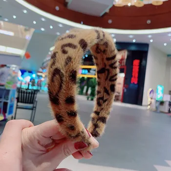 Didmeninė Naujas Žiemos Leopardas Spausdinti Dirbtiniais Kailiais Lankelis Moterims, Plaukų Aksesuarų, Šiltas Pūkuotas Hairband Hotsale Bezel Kaspinai