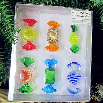 6pcs Užsakymą Derliaus Ranka Pūstinis Murano Stiklo Saldainiai Sniego figūrėlės Kalėdinė dekoracija pakabukas ornamentu vaikų dovanos