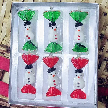 6pcs Užsakymą Derliaus Ranka Pūstinis Murano Stiklo Saldainiai Sniego figūrėlės Kalėdinė dekoracija pakabukas ornamentu vaikų dovanos