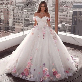 2020 Balta Off Peties Quinceanera Suknelės Kamuolys Suknelė Tiulio 15 anos Gėlės Purus Suknelės Saldus 18 Vestidos Elegantiška Prom Dress