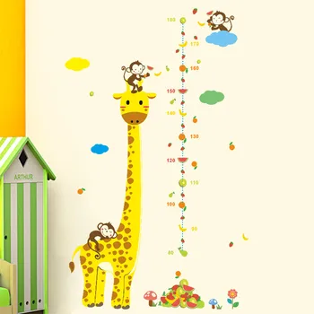 Animacinių Filmų Žirafa, Beždžionė Vaisių Aukštis Priemonė Sienų Lipdukai Vaikams Kambariai Aukštis Diagramos Valdovas Sienos Lipdukai Namų Dekoro Vaikų Dovanų