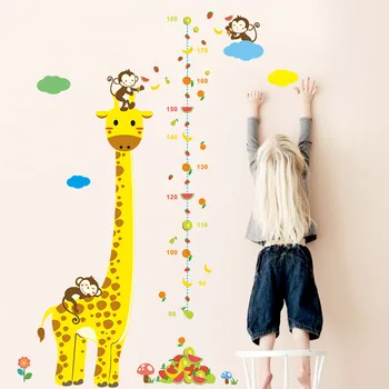 Animacinių Filmų Žirafa, Beždžionė Vaisių Aukštis Priemonė Sienų Lipdukai Vaikams Kambariai Aukštis Diagramos Valdovas Sienos Lipdukai Namų Dekoro Vaikų Dovanų
